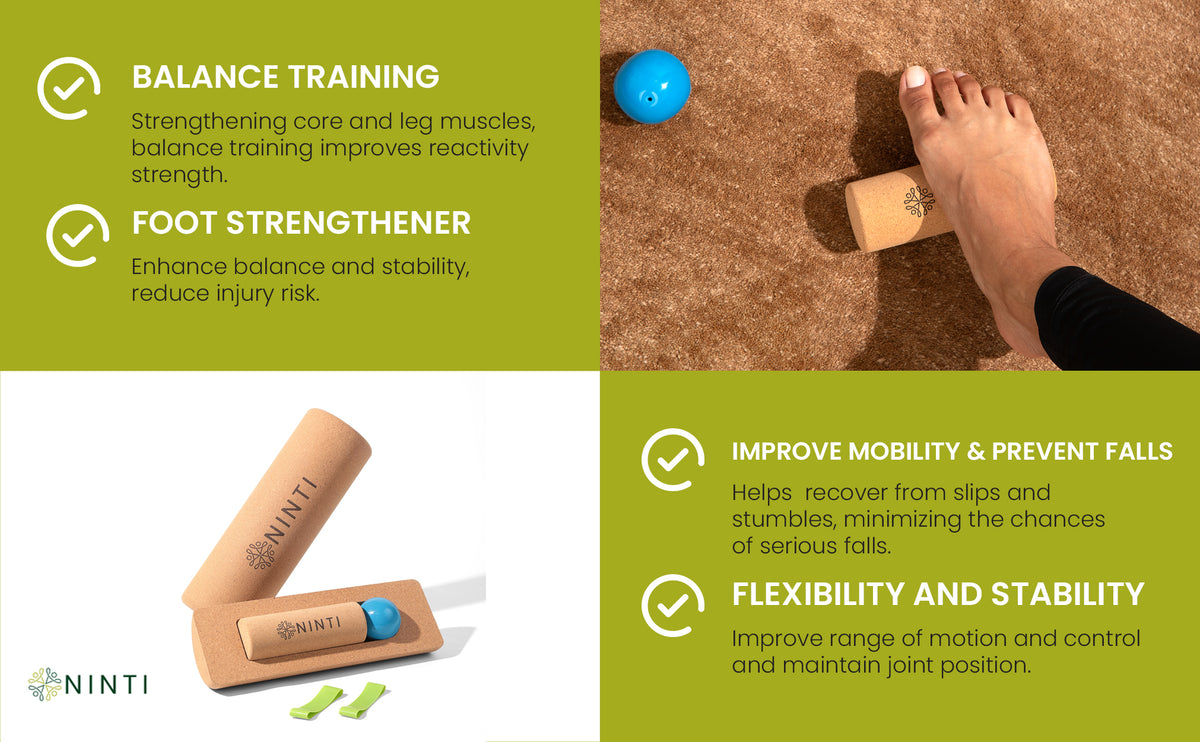 Ninti Balance Board - Premium Cork Balancing Board & Foot Strengthener for Enhanced Foot Function | Unique Design for Balance Stability & Foot Strength | Improve Mobility & Prevent Falls | Balance Trainer | USA Owned